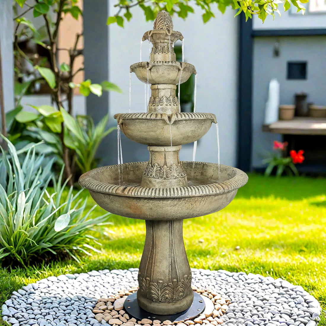 Concrete Heritage 3 Tier Outdoor Water Fountain 63 in.
