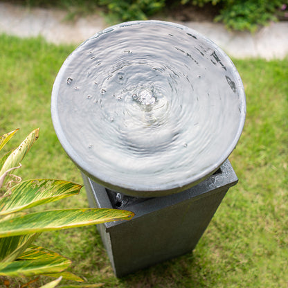 Resin Zen Bowl Pedestal Outdoor Fountain 35 Inch on patio
