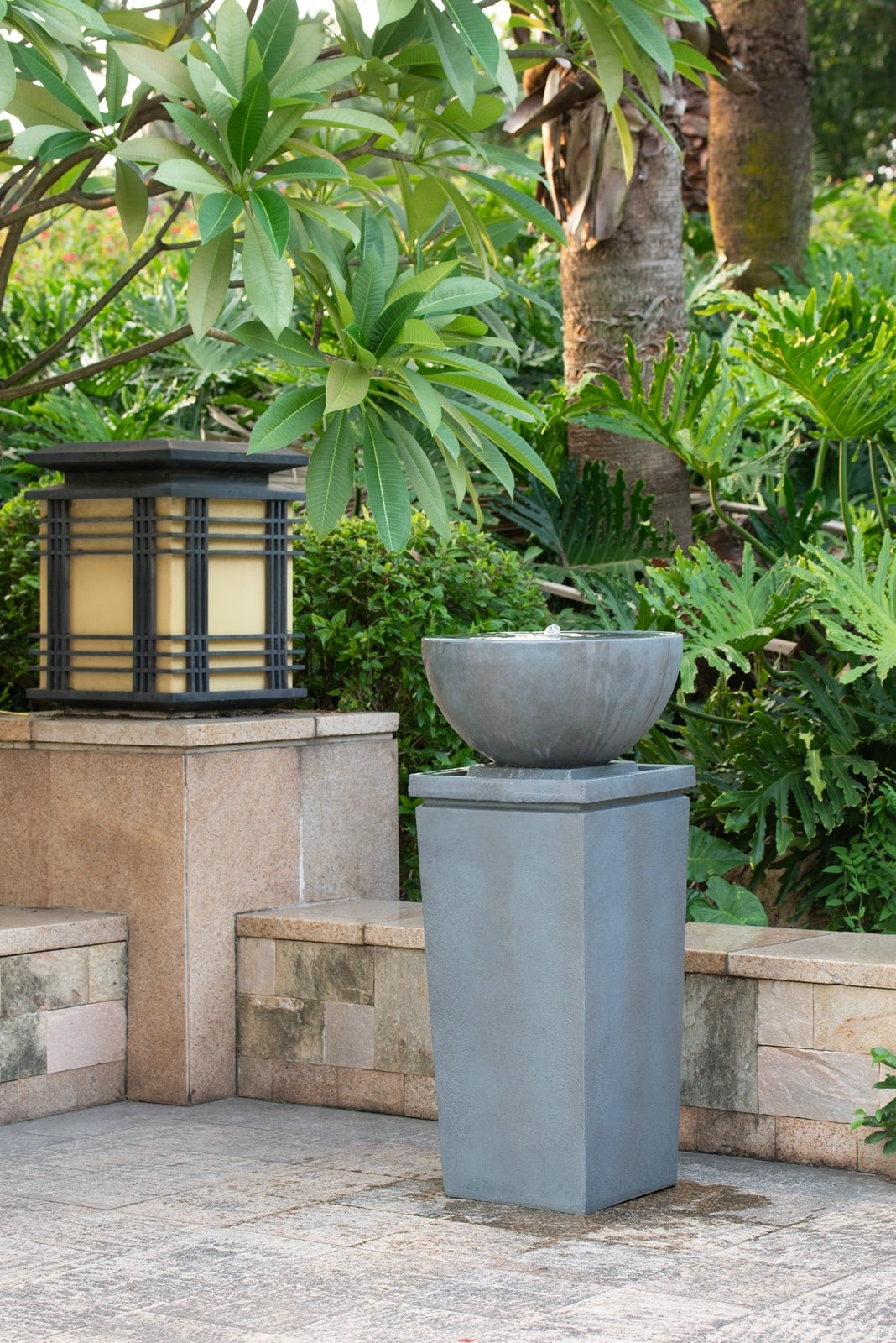 Resin Zen Bowl Pedestal Outdoor Fountain 35 Inch product view