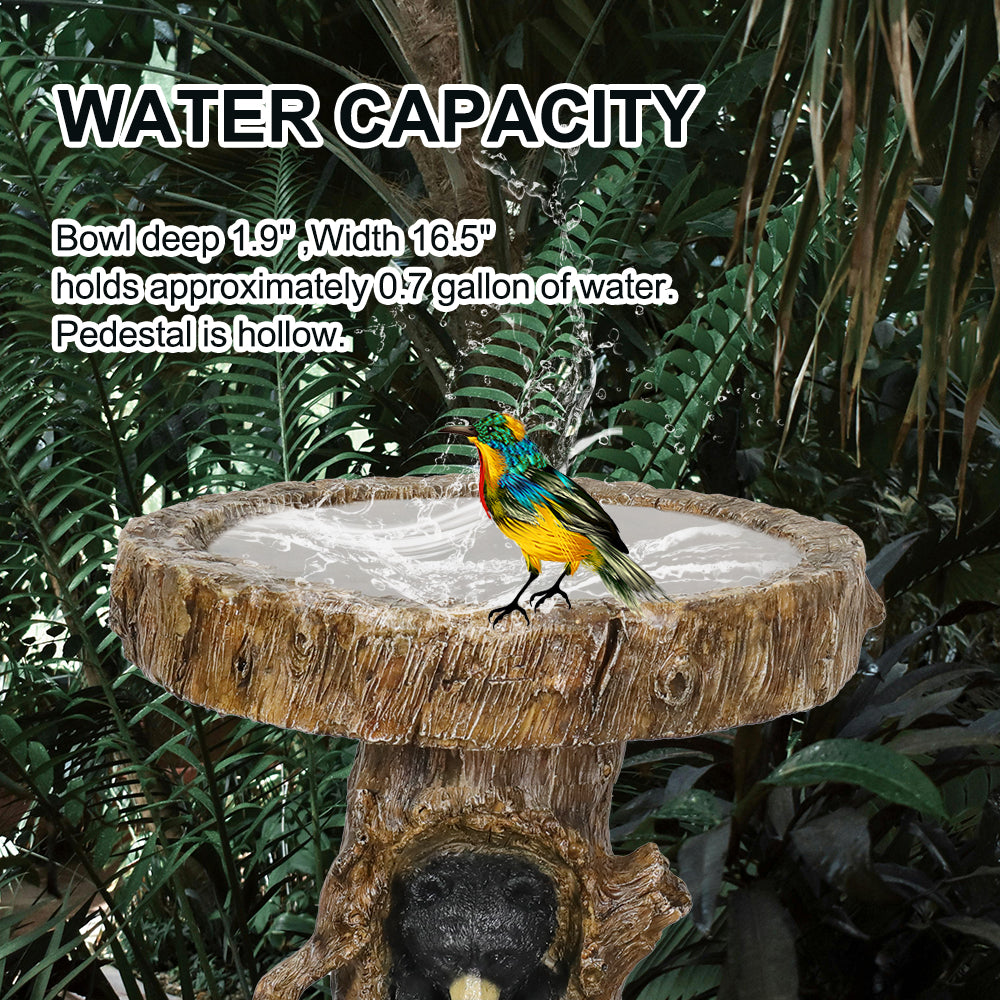 Two-cub bird bath basin: 16.5 in. outer width, 1.9 in. depth and approximately 0.7 gallon capacity