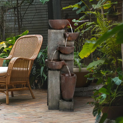 Resin Diagonal Cascading Floor Fountain Outdoor 40 in in garden setting
