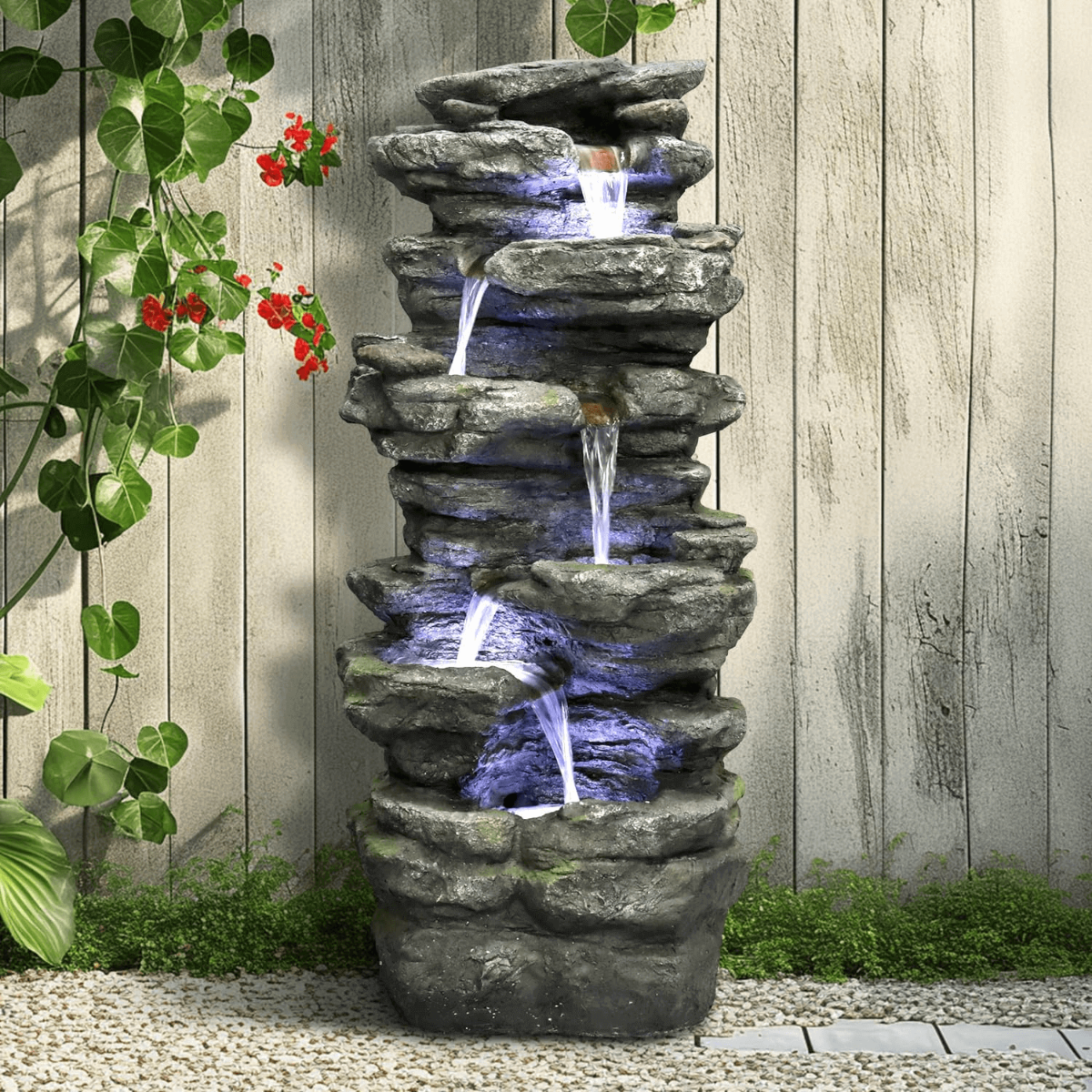 Resin Flagstone Outdoor Water Fountain with Moss 40 in product view