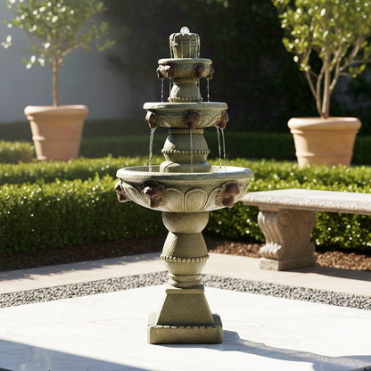 Concrete Lion Head Fountain 3 Tier Outdoor
