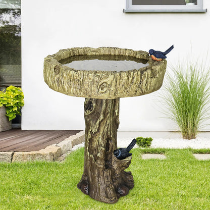Close-up of Fiber Concrete Trunk Base Among Garden Foliage