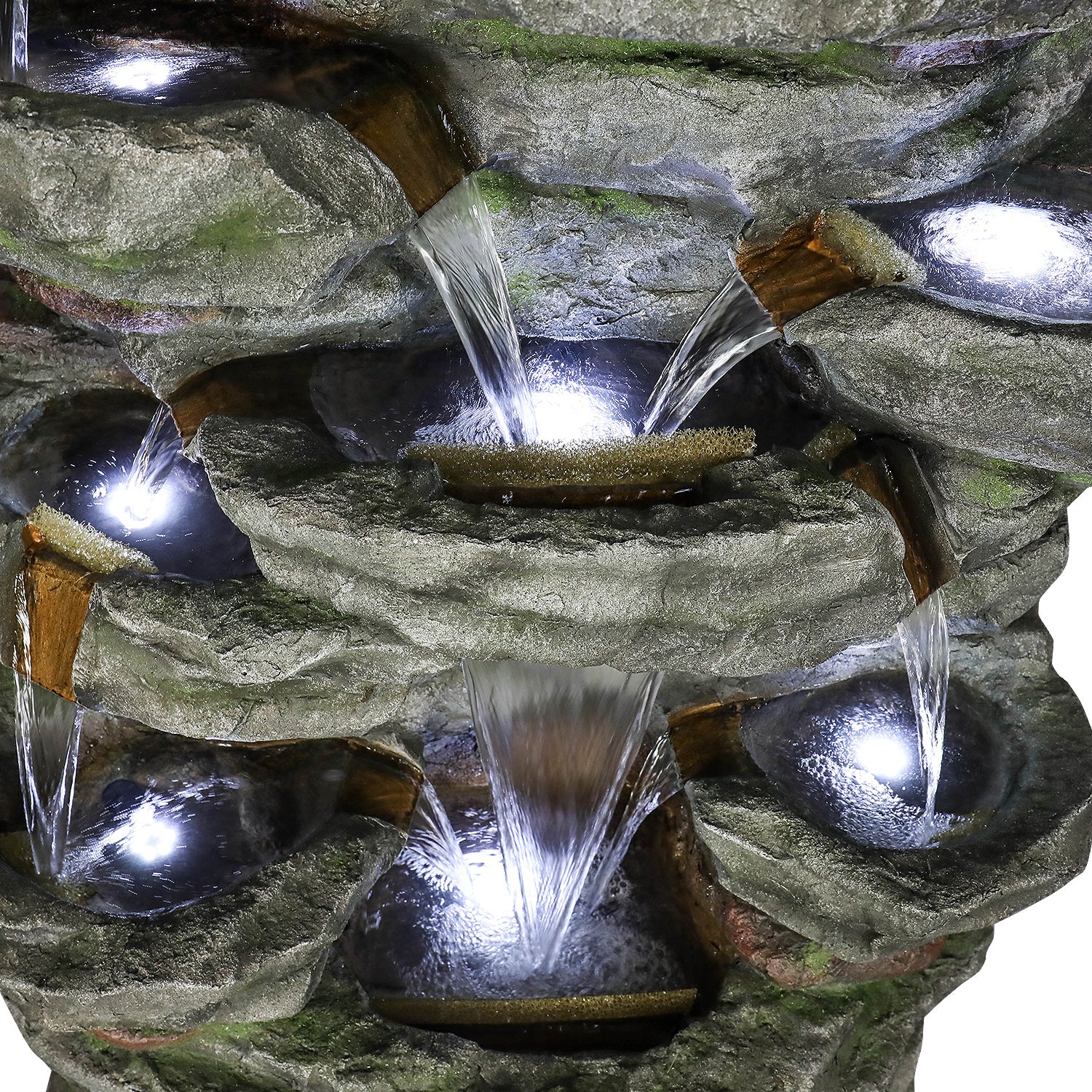 Resin Cliffside Rock Large Outdoor Water Fountain on patio