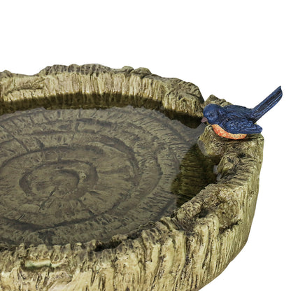 Close-up of the 18" wide concrete basin with realistic bark texture.