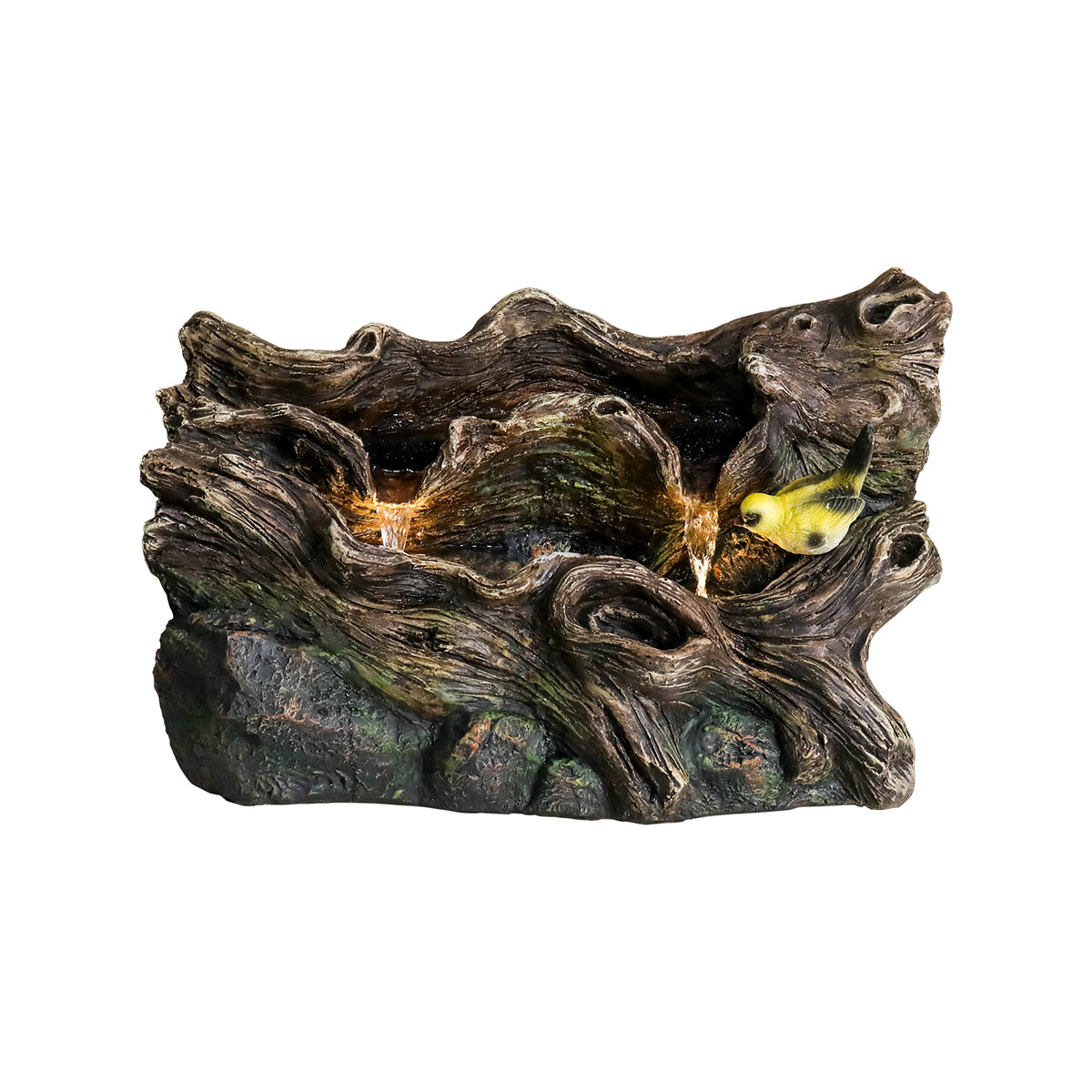 Resin Small Outdoor Water Fountain Fallen Log Form dimensions and size