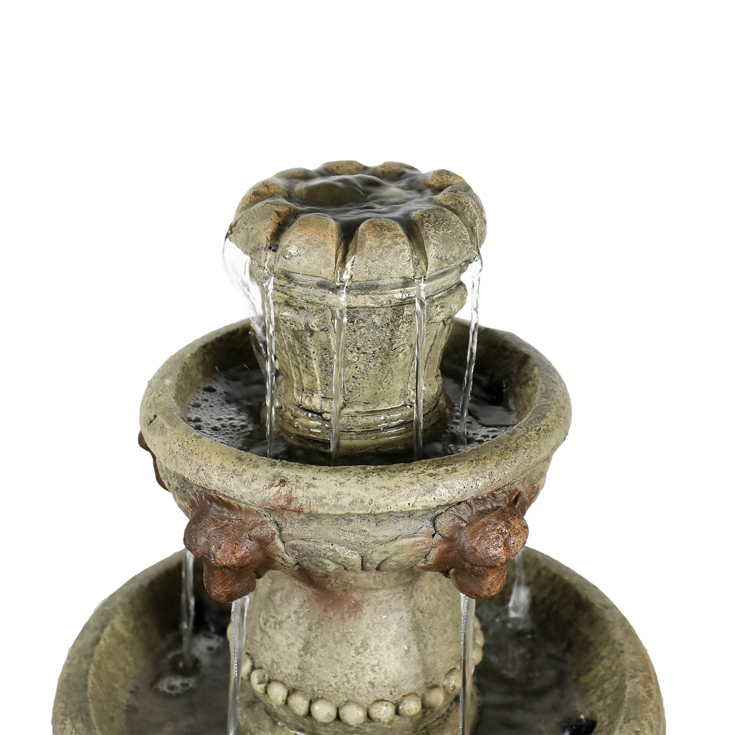 Concrete Lion Head Fountain 3 Tier Outdoor full view