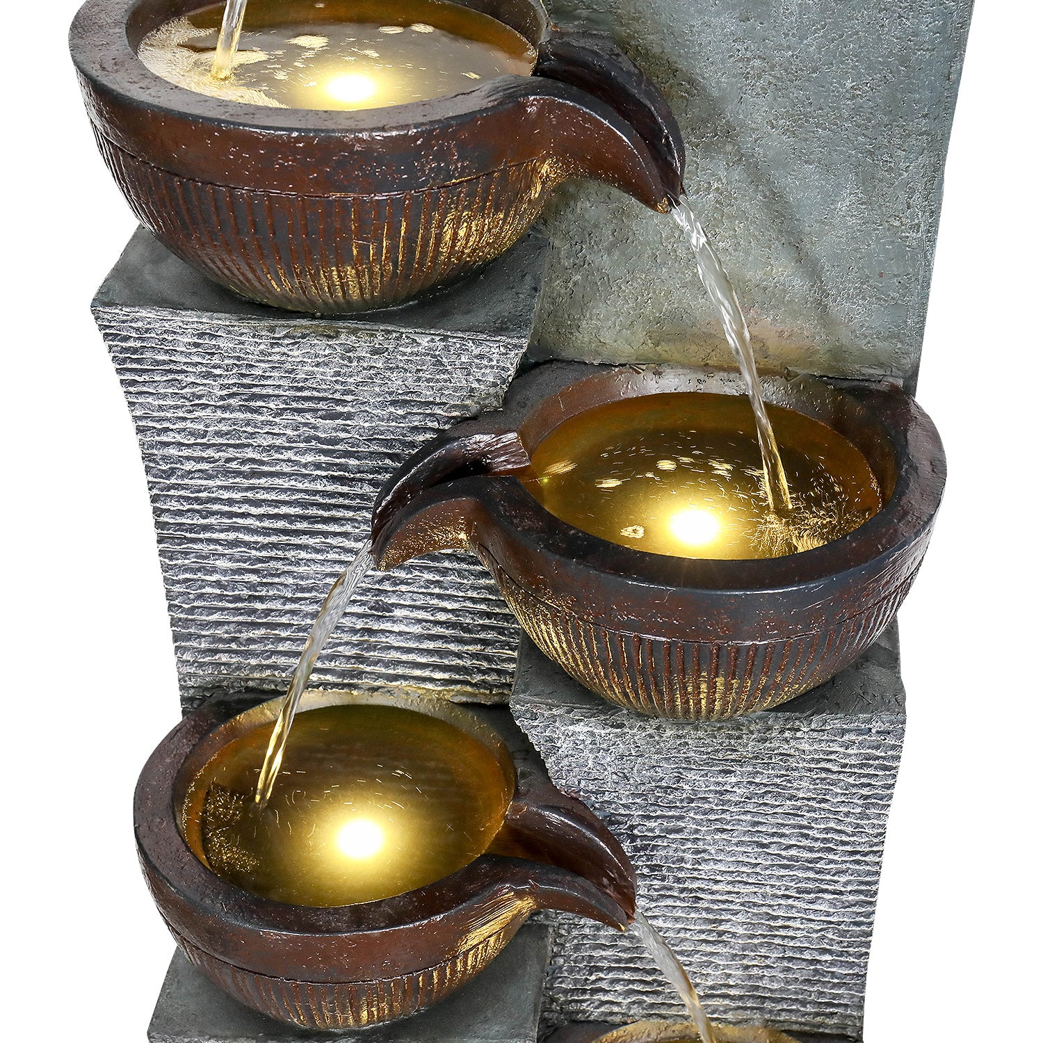 Resin 6 Tier Outdoor Water Fountain Pottery Bowls 53 in in garden setting
