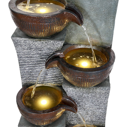 Resin 6 Tier Outdoor Water Fountain Pottery Bowls 53 in in garden setting