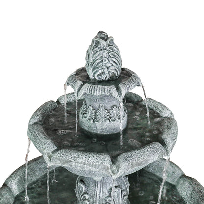 Concrete Pedestal Fountain Ornate 3 Tier Outdoor close up of water flow