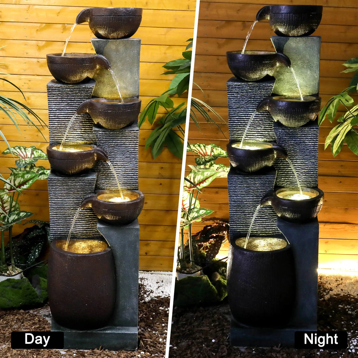 Resin 6 Tier Outdoor Water Fountain Pottery Bowls 53 in material texture detail
