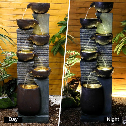 Resin 6 Tier Outdoor Water Fountain Pottery Bowls 53 in material texture detail