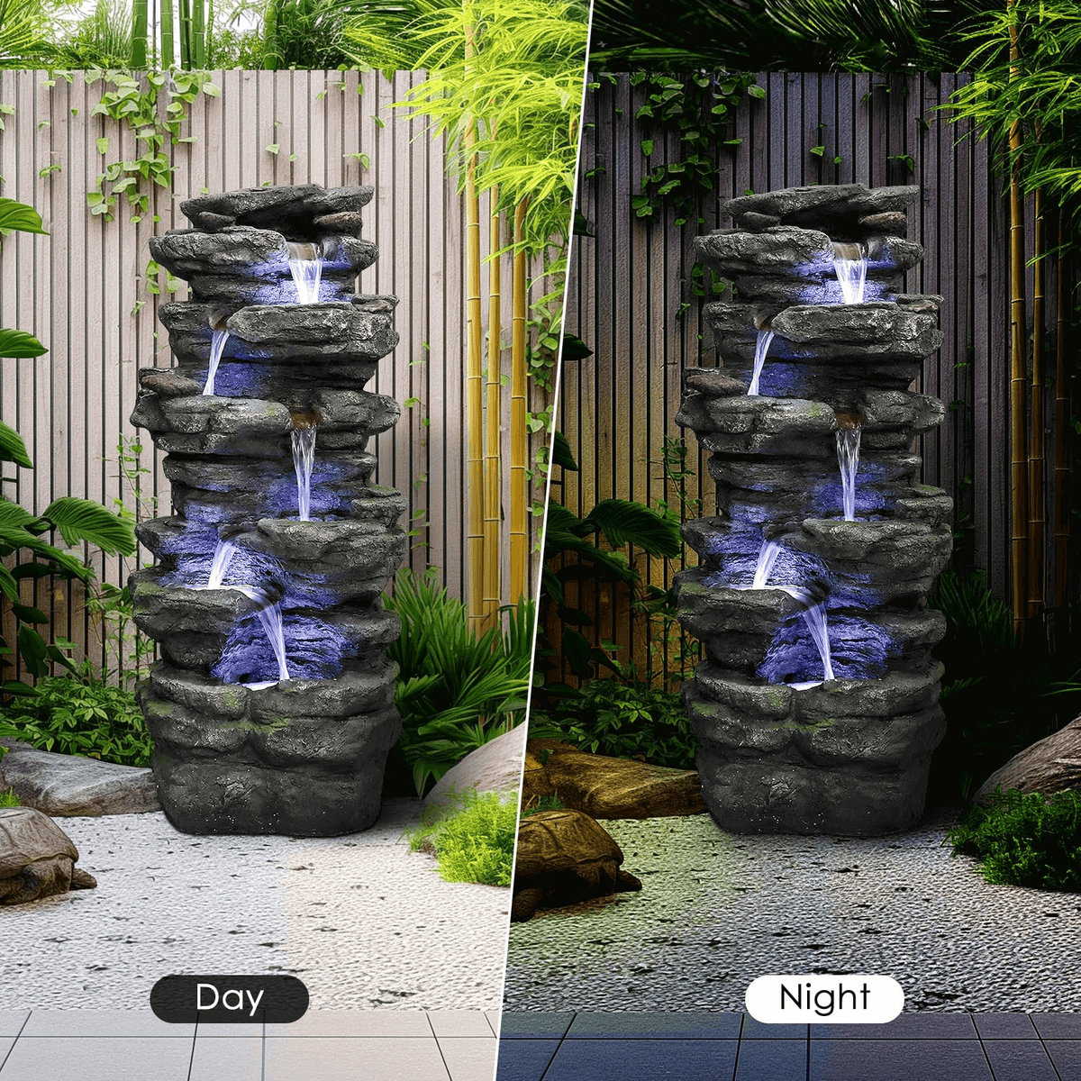 Resin Flagstone Outdoor Water Fountain with Moss 40 in material texture detail