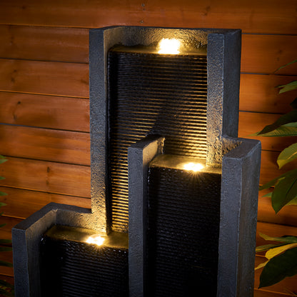 Resin Ribbed Slate Outdoor Water Fountain Quiet 50 in full view