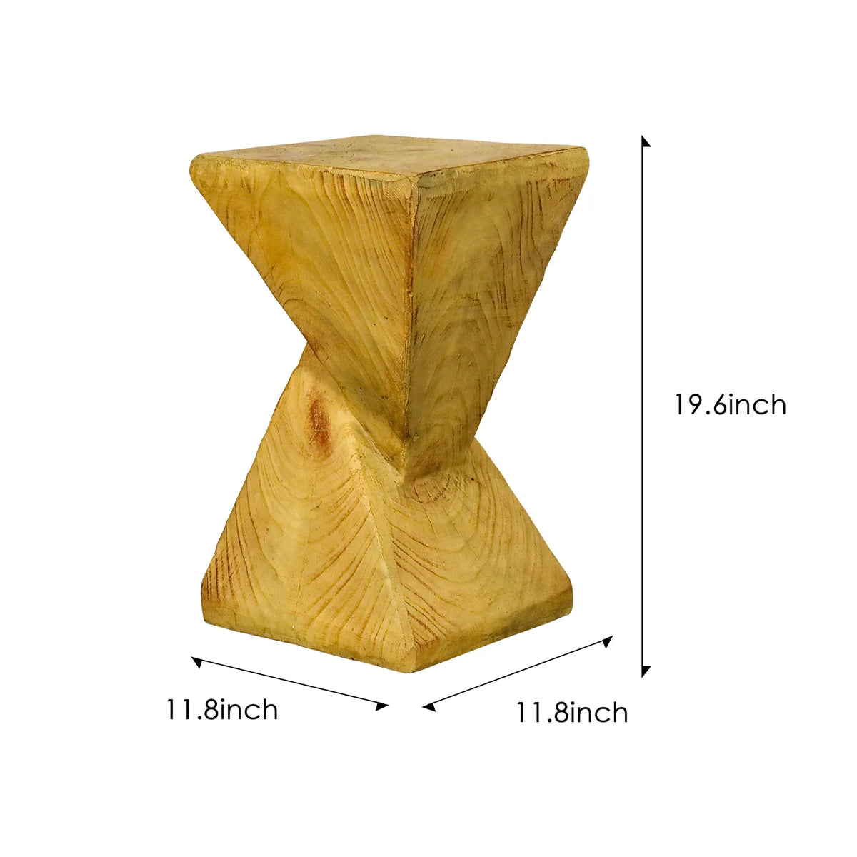 Dimension chart for the modern pyramid end table: 19.6" Height and 11.8" Width.