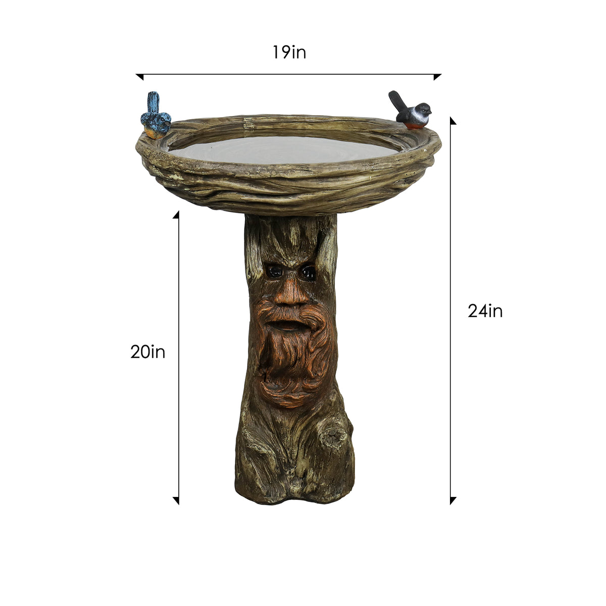 Dimension chart showing 17.7" diameter and 23.6" height of the sturdy 13.393kg concrete bird bath.