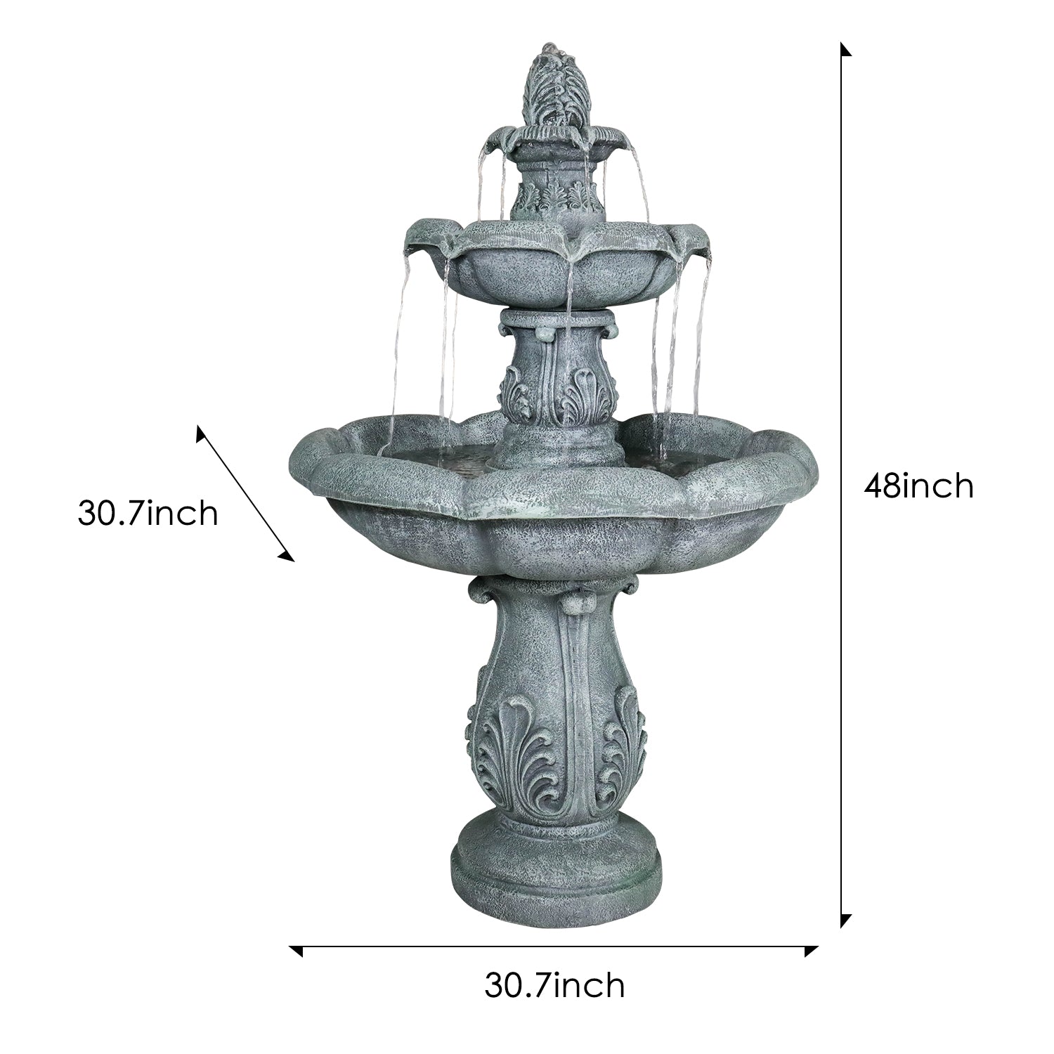 Concrete Pedestal Fountain Ornate 3 Tier Outdoor dimensions and size