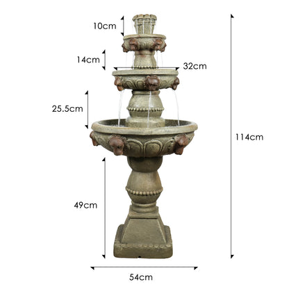 Concrete Lion Head Fountain 3 Tier Outdoor on patio