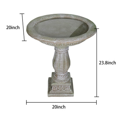Dimensions and size chart for the 17.7" wide antique pedestal birdbath