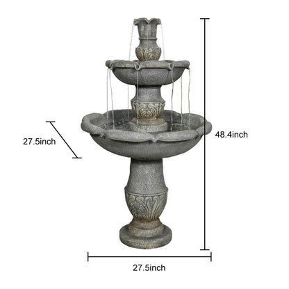 Concrete Carved 2 Tier Outdoor Water Fountain 48 Inch dimensions and size