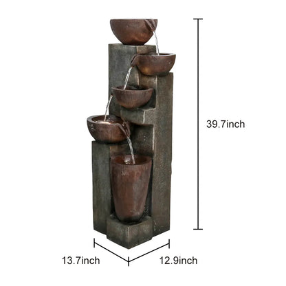 Resin Diagonal Cascading Floor Fountain Outdoor 40 in on patio