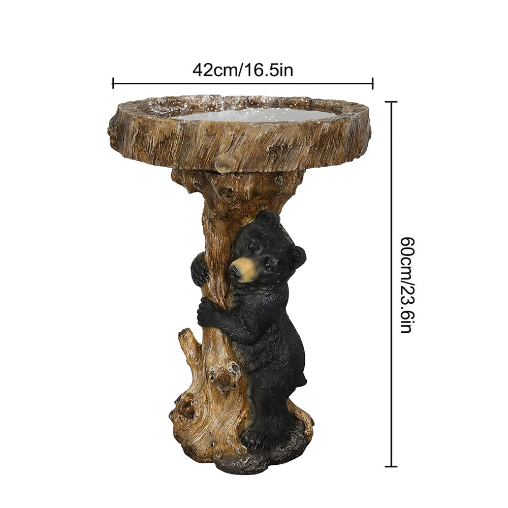 Dimensions chart showing the 23.6-inch tall and 16.5-inch wide black bear bird bath.