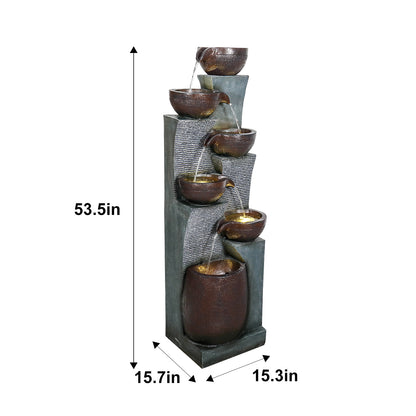 Resin 6 Tier Outdoor Water Fountain Pottery Bowls 53 in on patio
