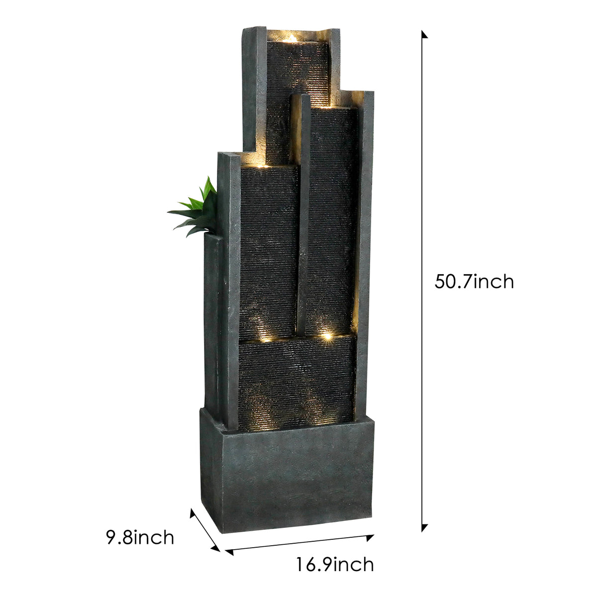 Resin Ribbed Slate Outdoor Water Fountain Quiet 50 in dimensions and size