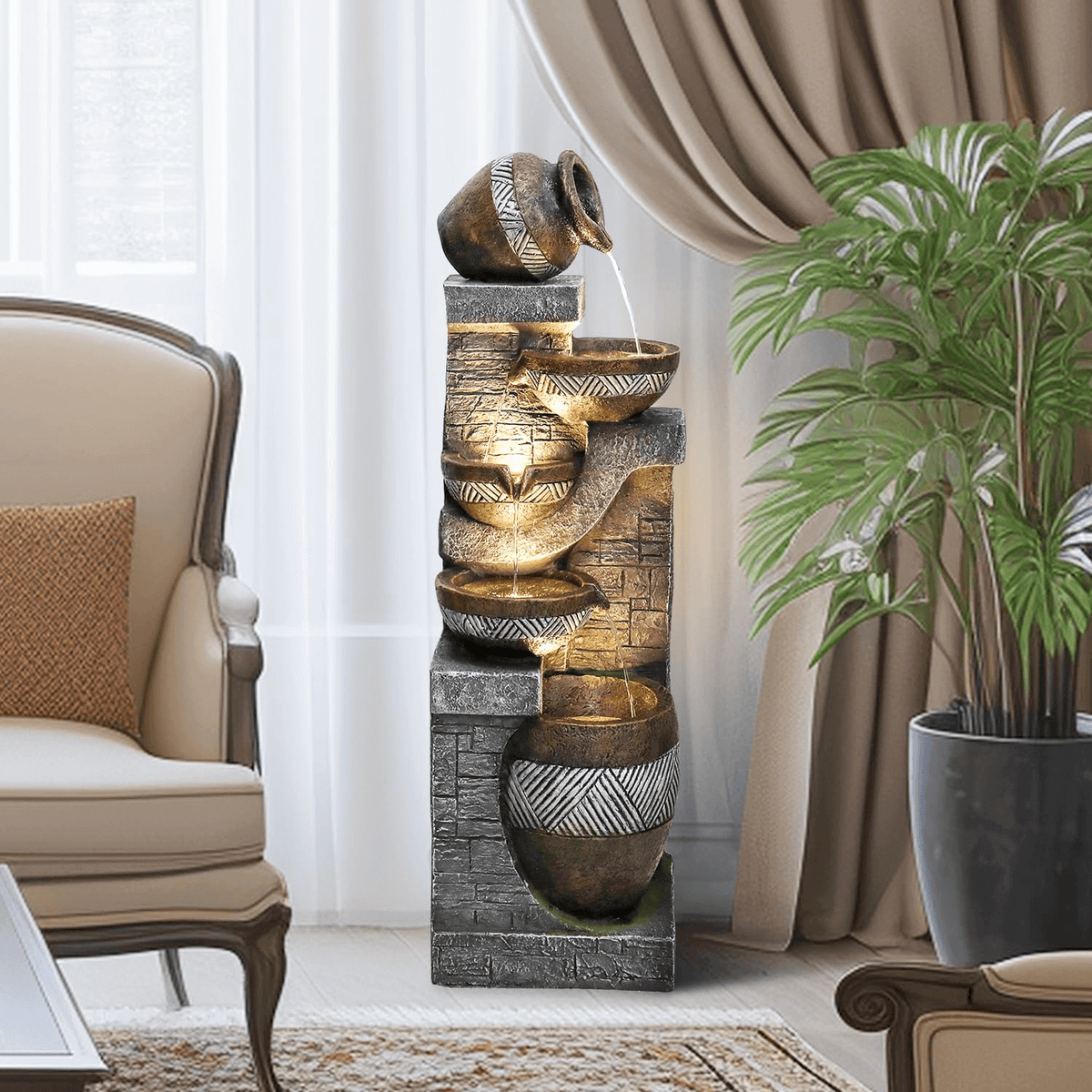 Resin Carved Clay Urn Outdoor Water Fountain 42 Inch material texture detail