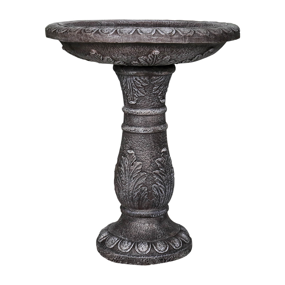 Front view of the 24.4" classic pedestal concrete birdbath on white