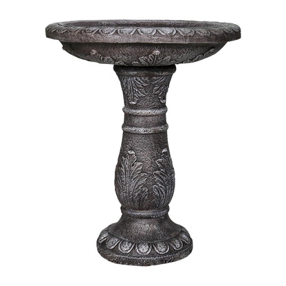 Front view of the 24.4" classic pedestal concrete birdbath on white