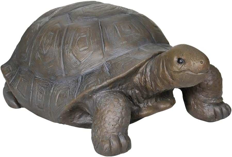 Front view of the 29.5" dark gray concrete sea turtle statue on white