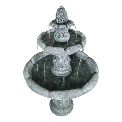 Concrete Pedestal Fountain Ornate 3 Tier Outdoor on patio