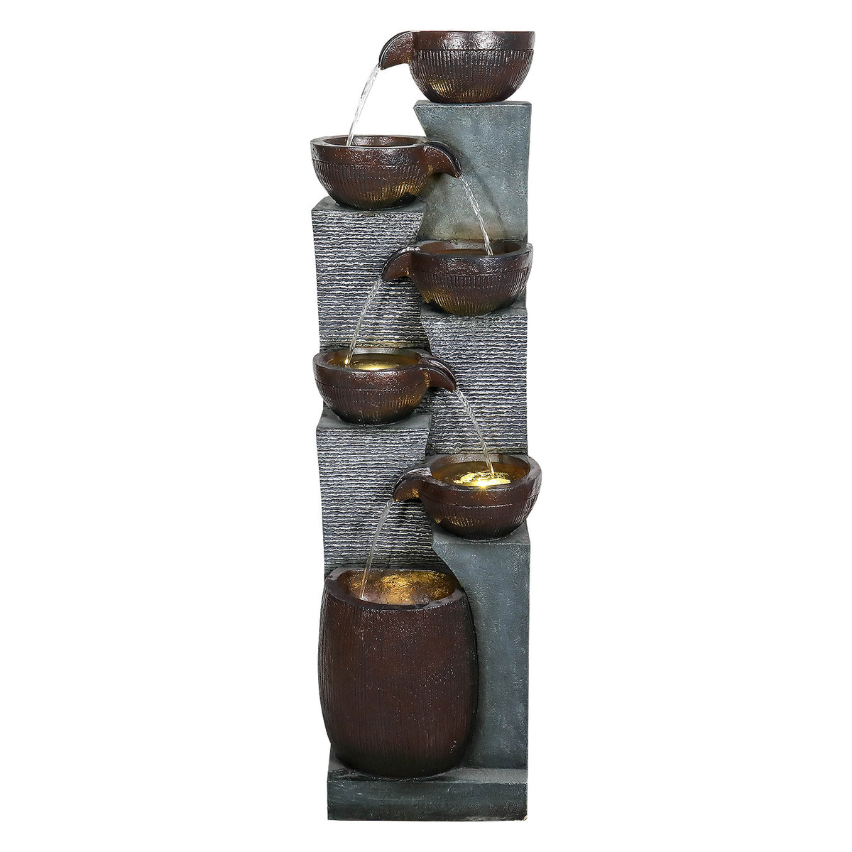Resin 6 Tier Outdoor Water Fountain Pottery Bowls 53 in close up of water flow