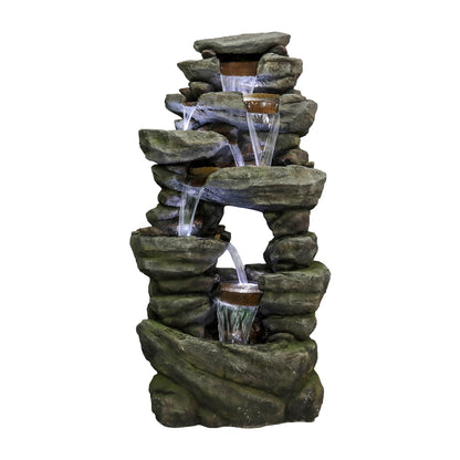 Resin Rock Waterfall Fountain Large 60 Inch 7 Tier full view
