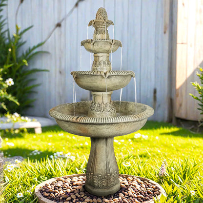 Concrete Heritage 3 Tier Outdoor Water Fountain 63 in. in garden setting