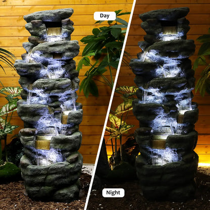 Resin River Rock Outdoor Fountain Pillar 51 Inch 52 lb in garden setting