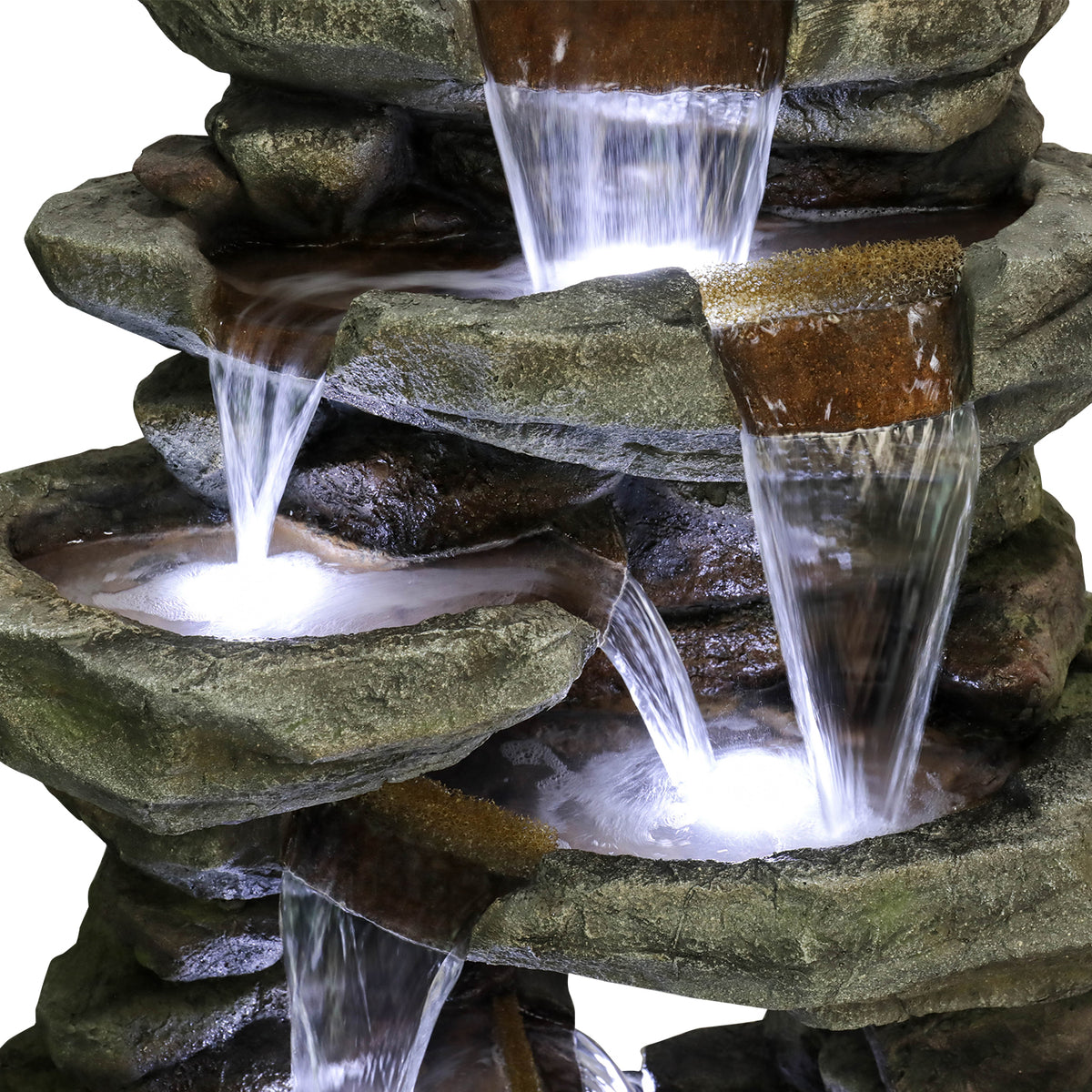 Resin Rock Waterfall Fountain Large 60 Inch 7 Tier LED lit at night