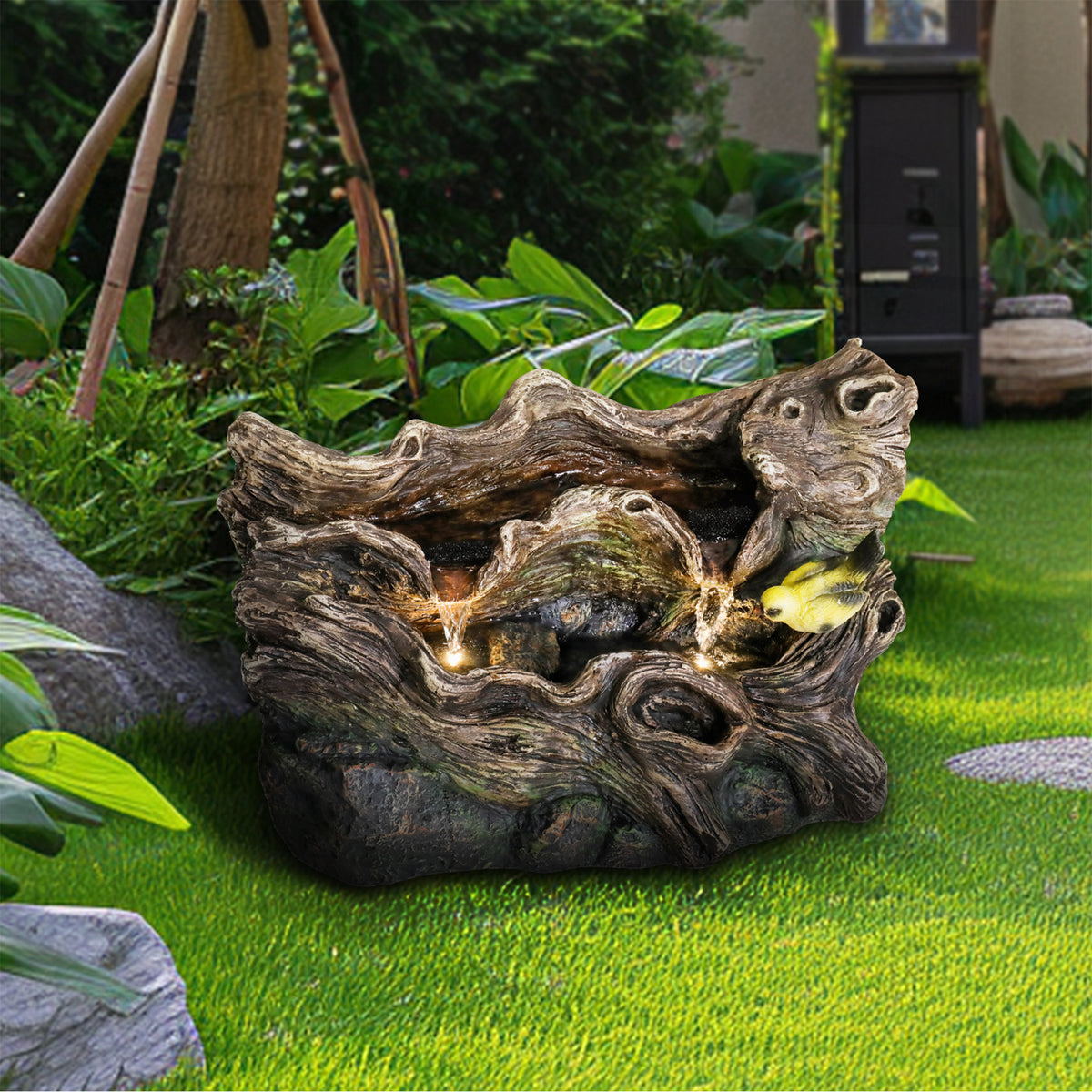 Resin Small Outdoor Water Fountain Fallen Log Form
