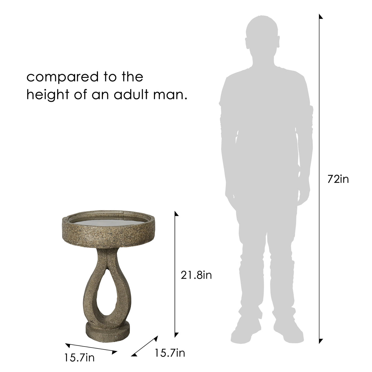 Concrete Contemporary Bird Bath Open Loop 21.8 Inch dimensions and size