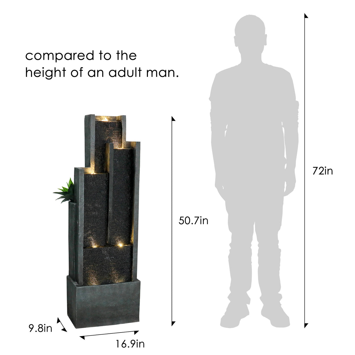 Resin Ribbed Slate Outdoor Water Fountain Quiet 50 in LED lit at night