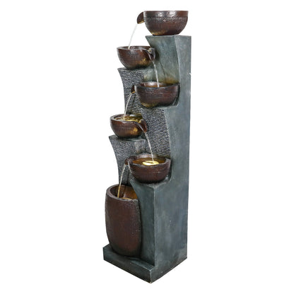 Resin 6 Tier Outdoor Water Fountain Pottery Bowls 53 in full view
