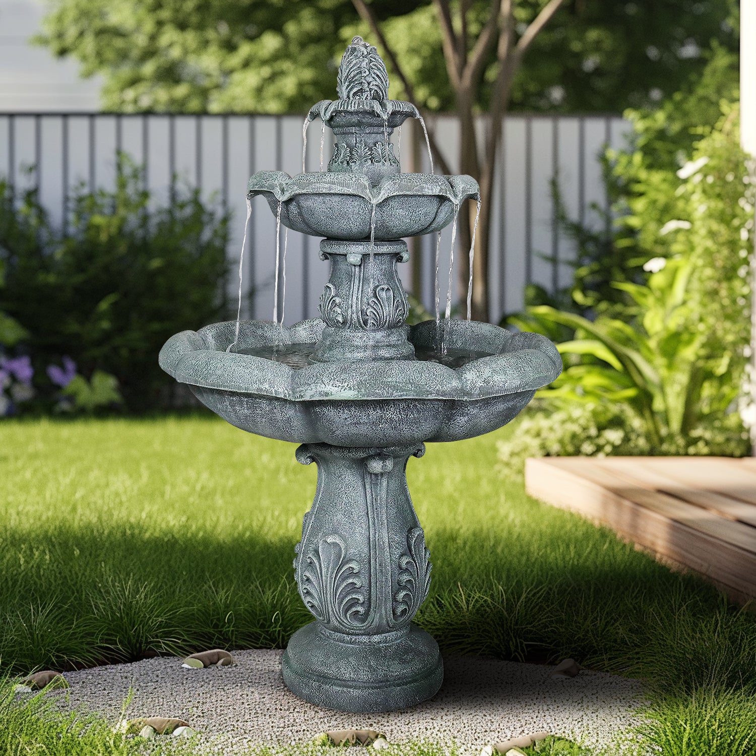 Concrete Pedestal Fountain Ornate 3 Tier Outdoor material texture detail