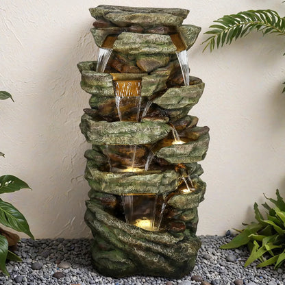 Resin Stacked Stone Rock Waterfall Outdoor Fountain dimensions and size
