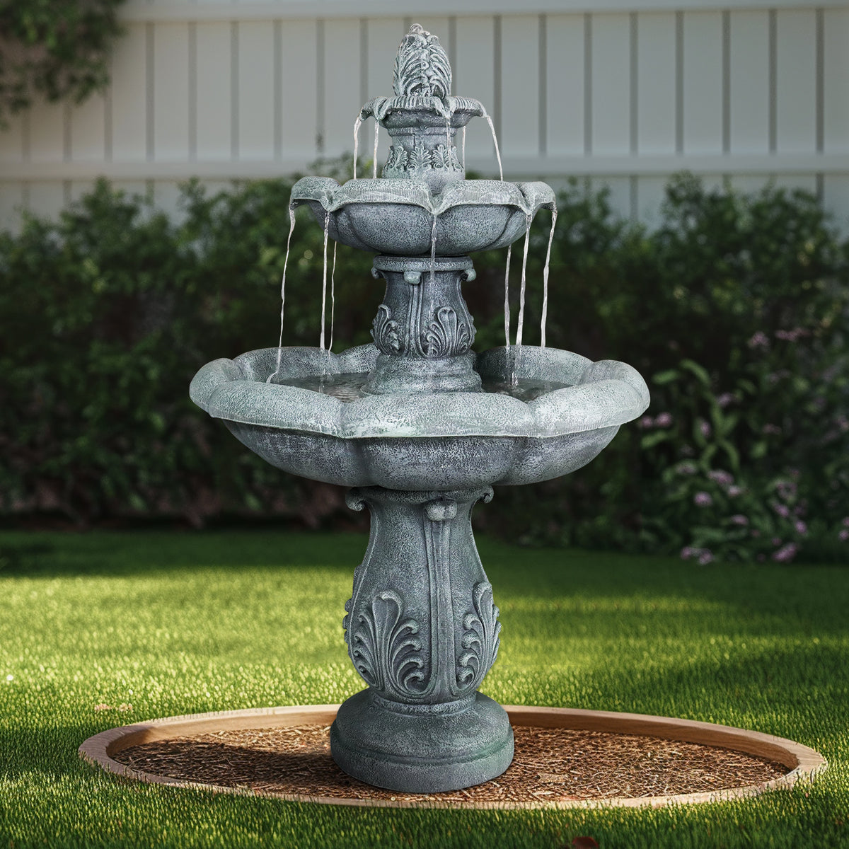Concrete Pedestal Fountain Ornate 3 Tier Outdoor in garden setting