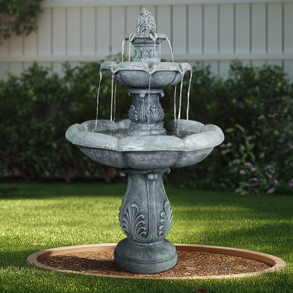 Concrete Pedestal Fountain Ornate 3 Tier Outdoor in garden setting