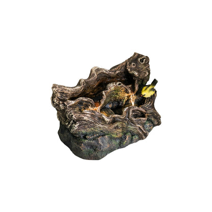 Resin Small Outdoor Water Fountain Fallen Log Form on patio