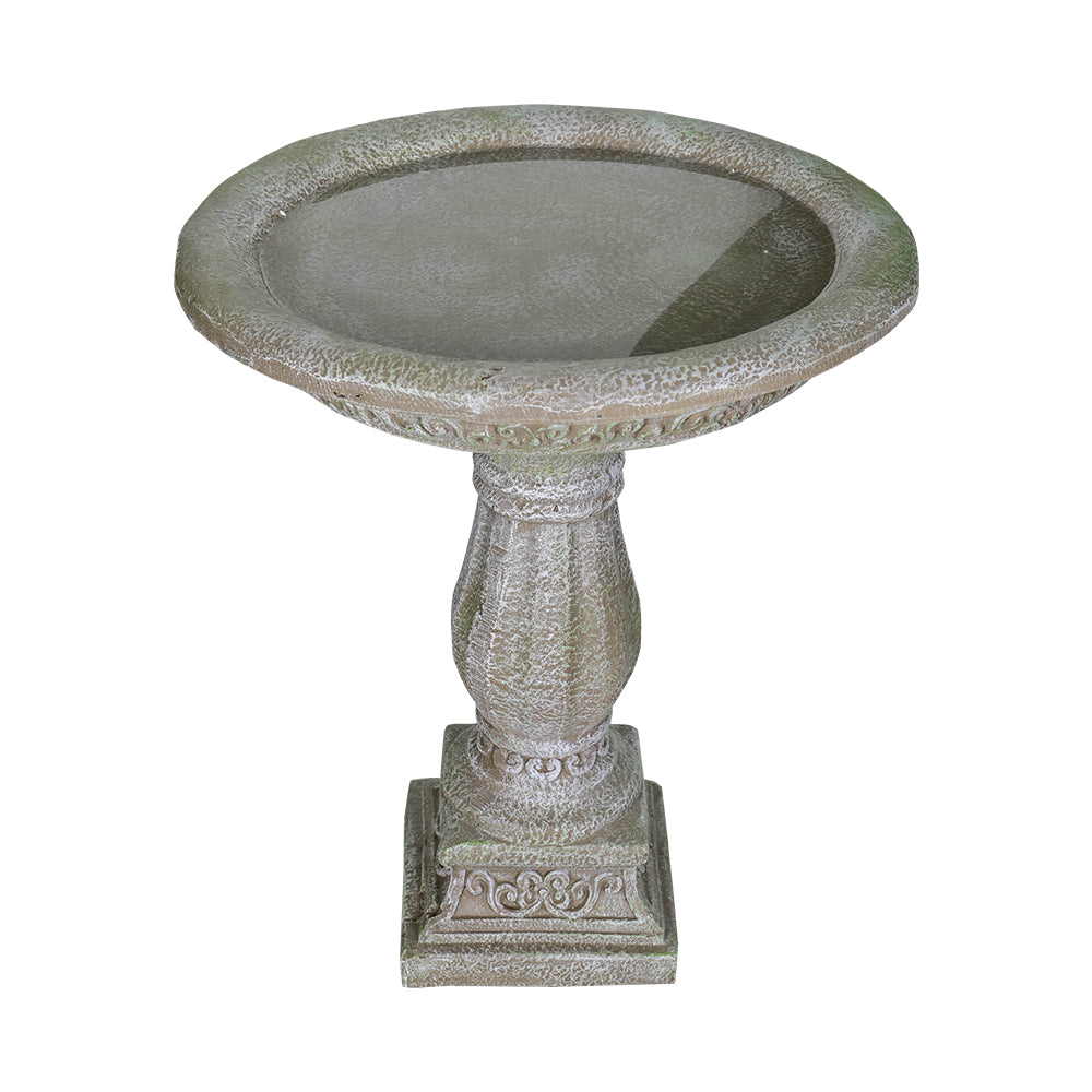 Top-down view of the 17.7-inch vintage stone-look birdbath basin on white