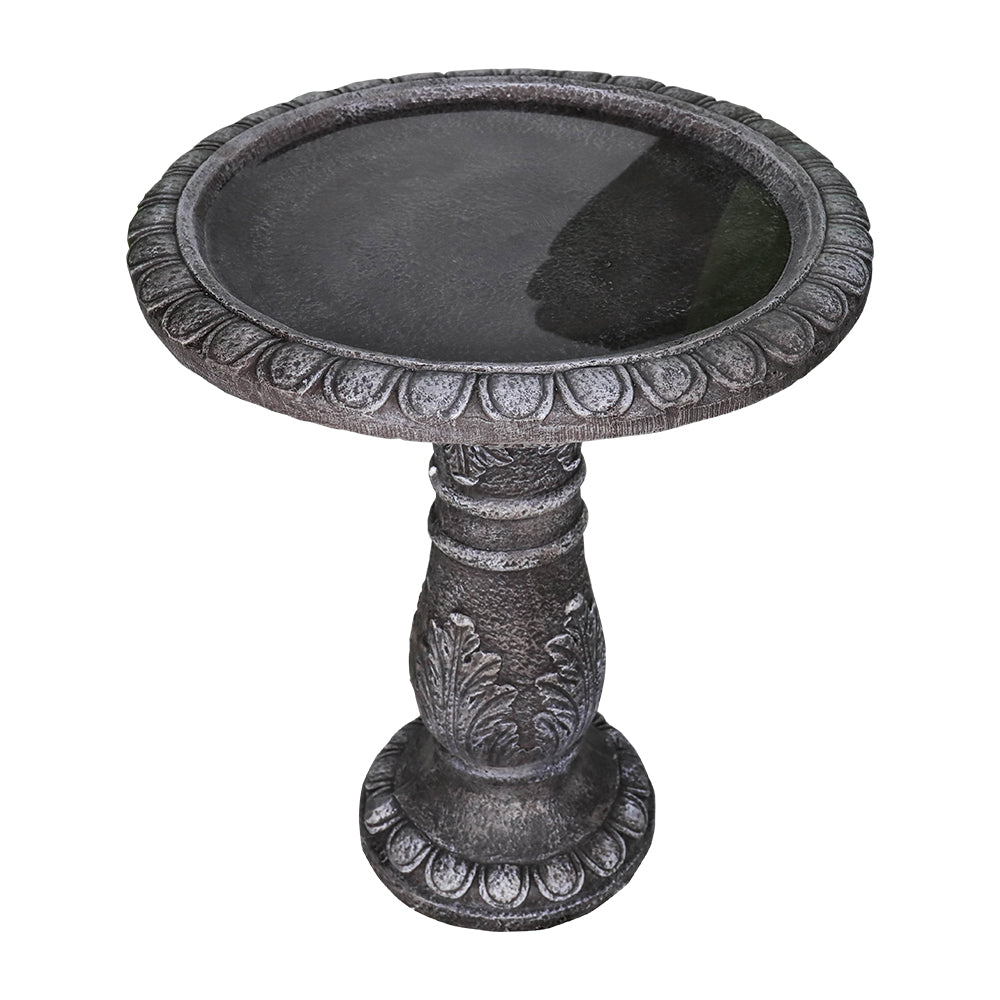 Top-down view of the wide 20-inch stone-look birdbath basin on white
